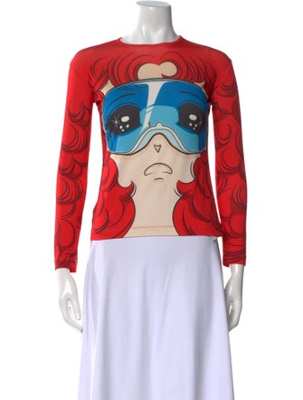Pushbutton Graphic Print Crew Neck Top