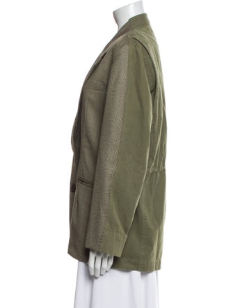 Pushbutton Wool Plaid Print Blazer