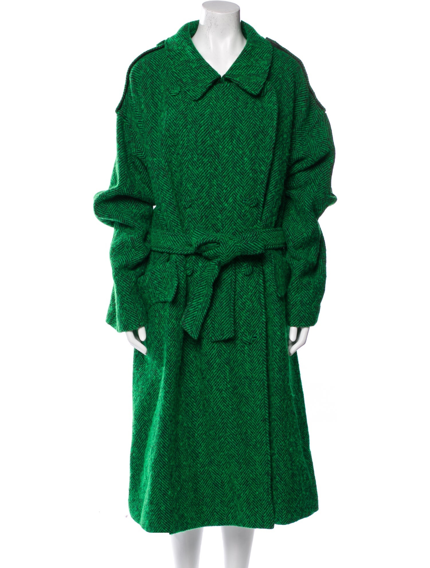 Pushbutton Wool Striped Coat