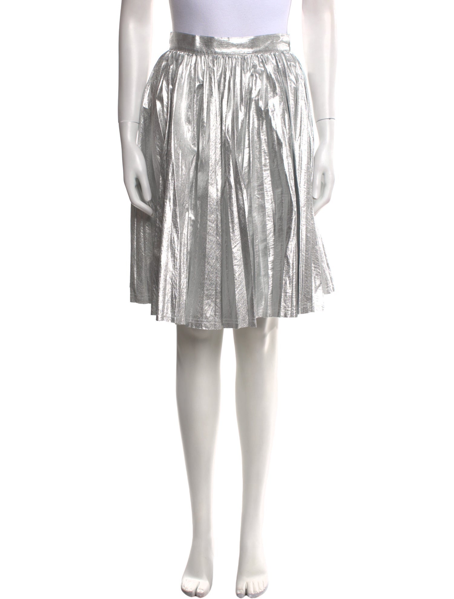 Pushbutton Pleated Accents Knee-Length Skirt