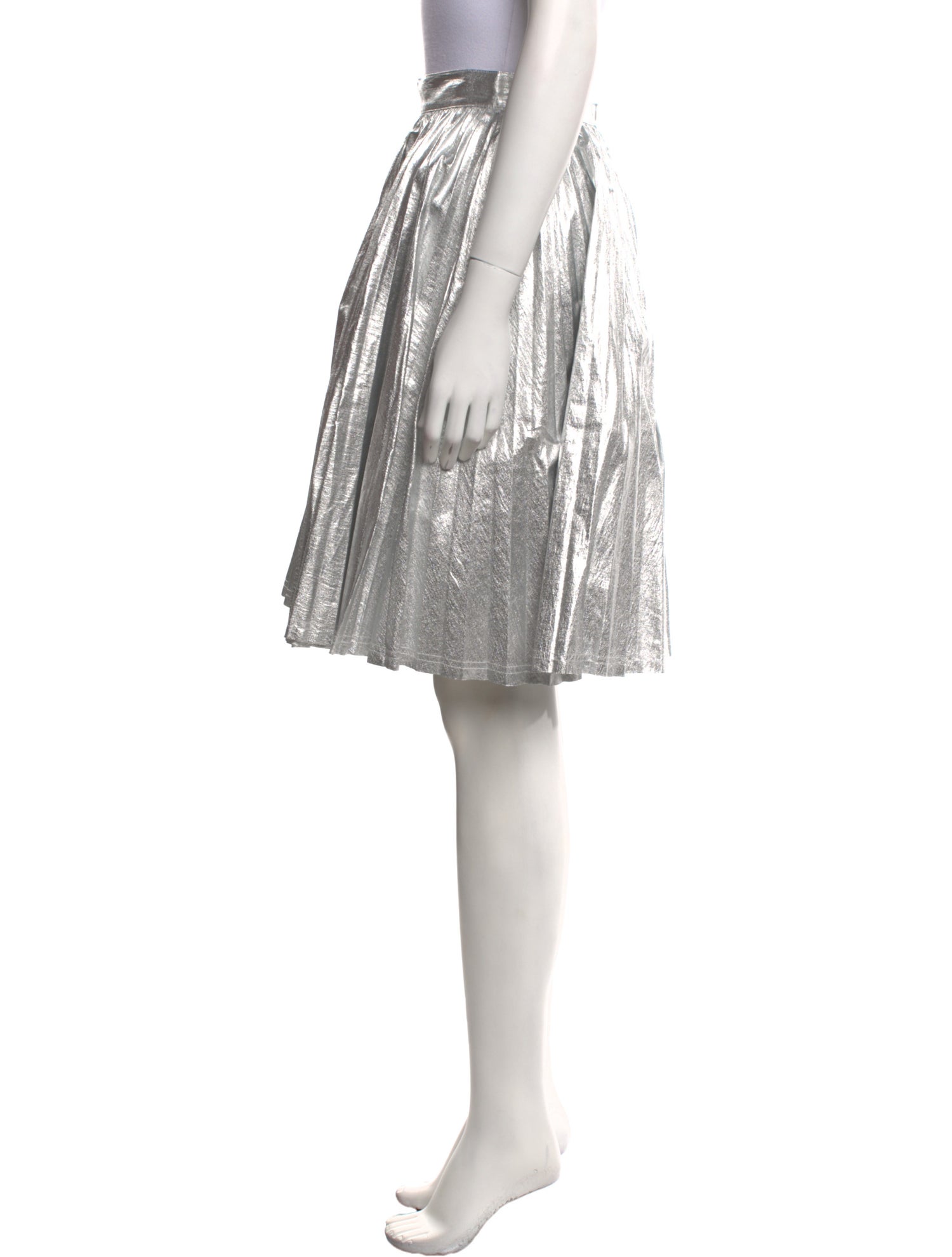 Pushbutton Pleated Accents Knee-Length Skirt