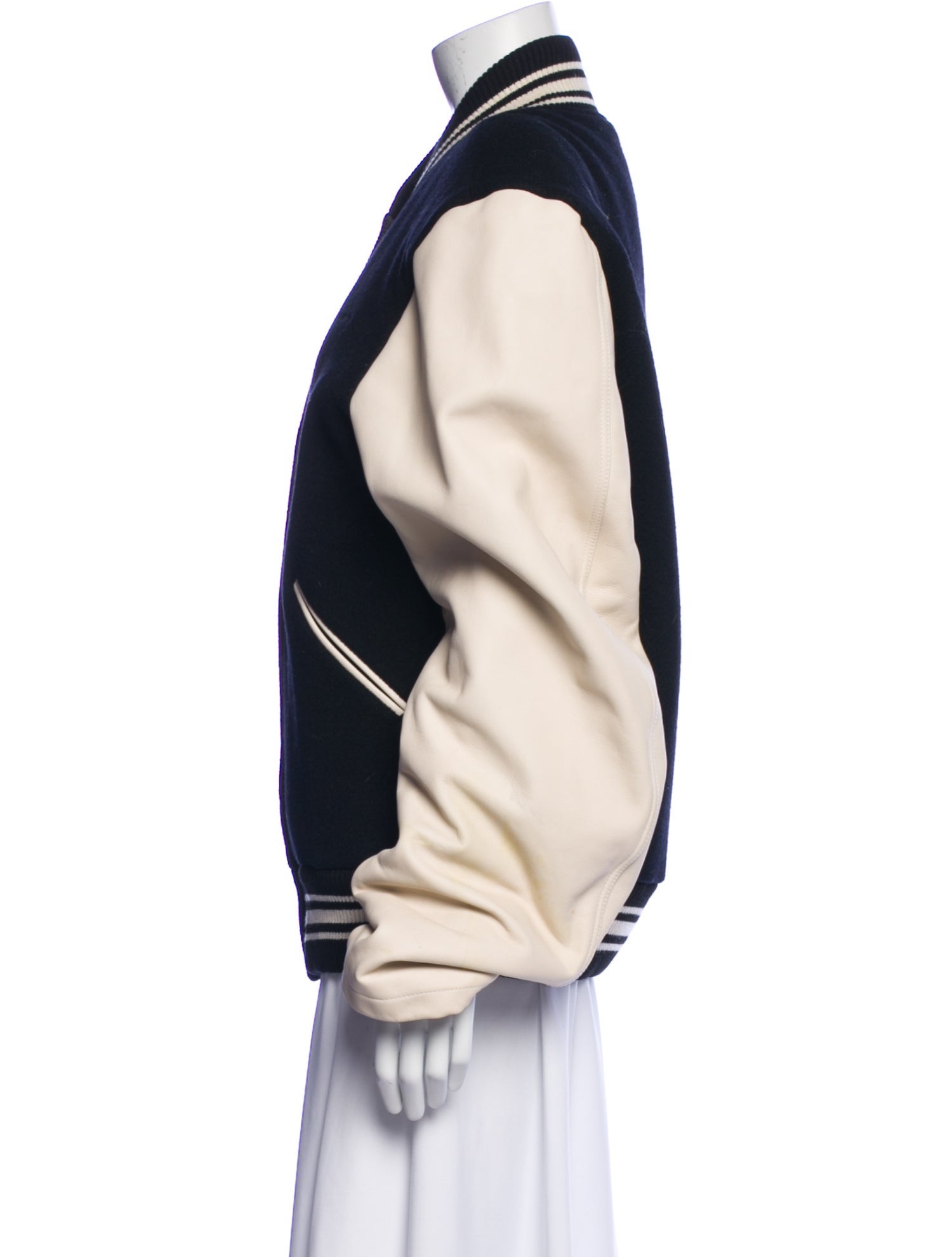 Pushbutton Wool Striped Bomber Jacket