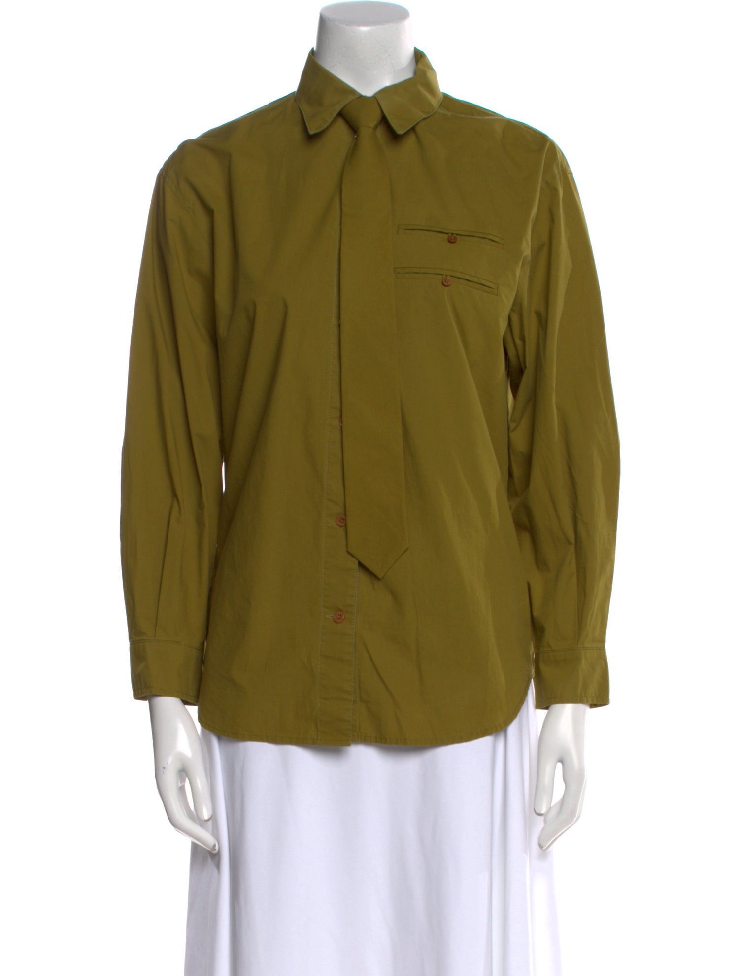 Pushbutton Three-Quarter Sleeve Button-Up Top