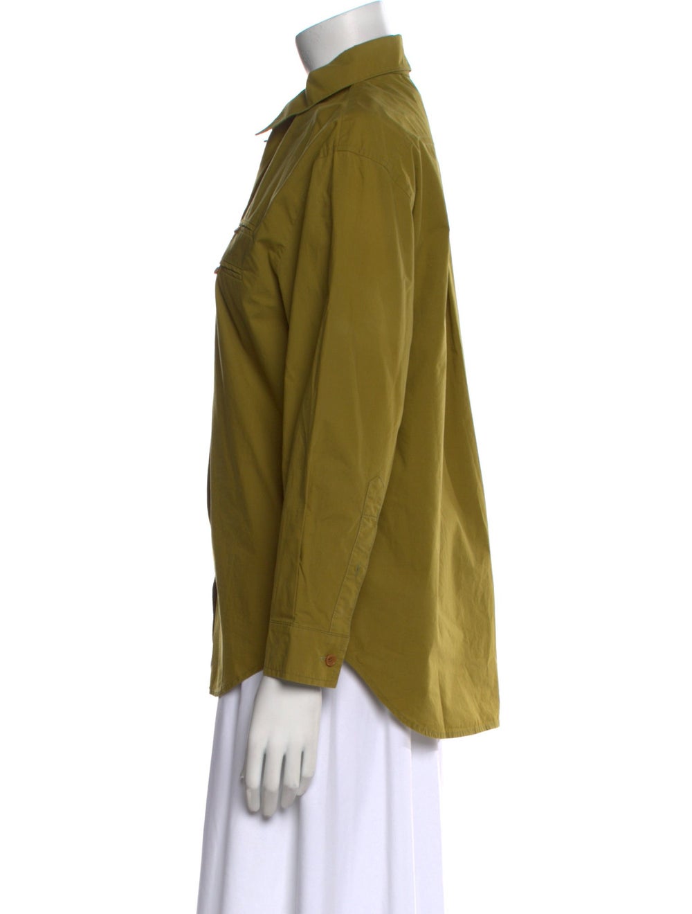 Pushbutton Button-Up Top Green Three-Quarter Slee… - image 2