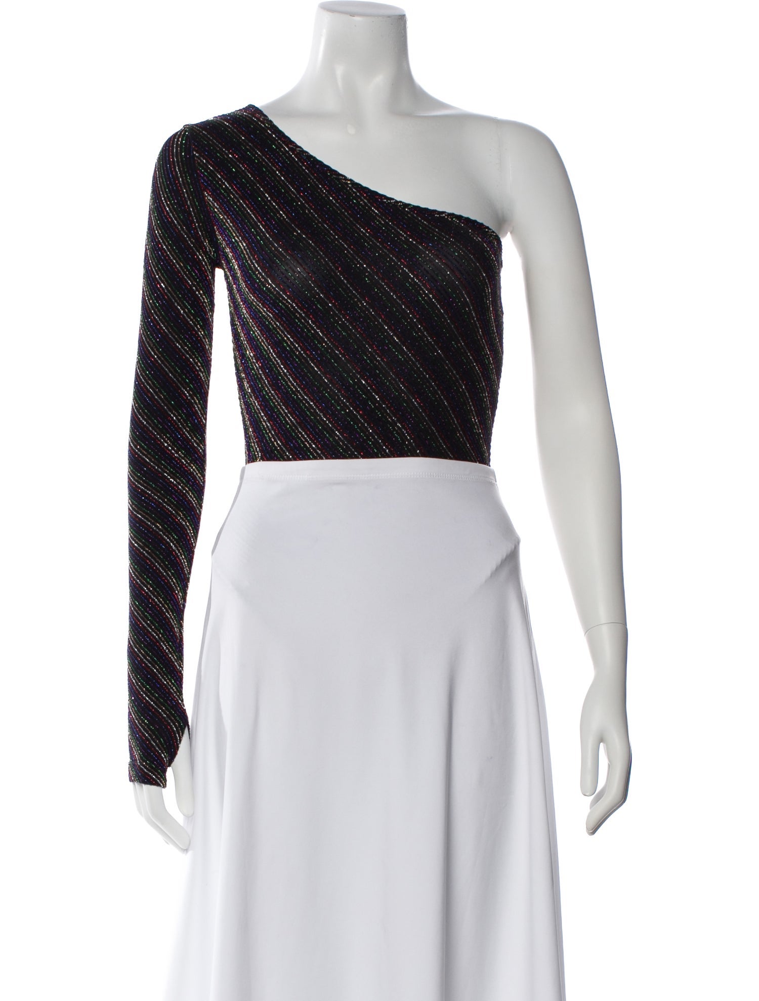 Pushbutton One-Shoulder Long Sleeve Crop Top