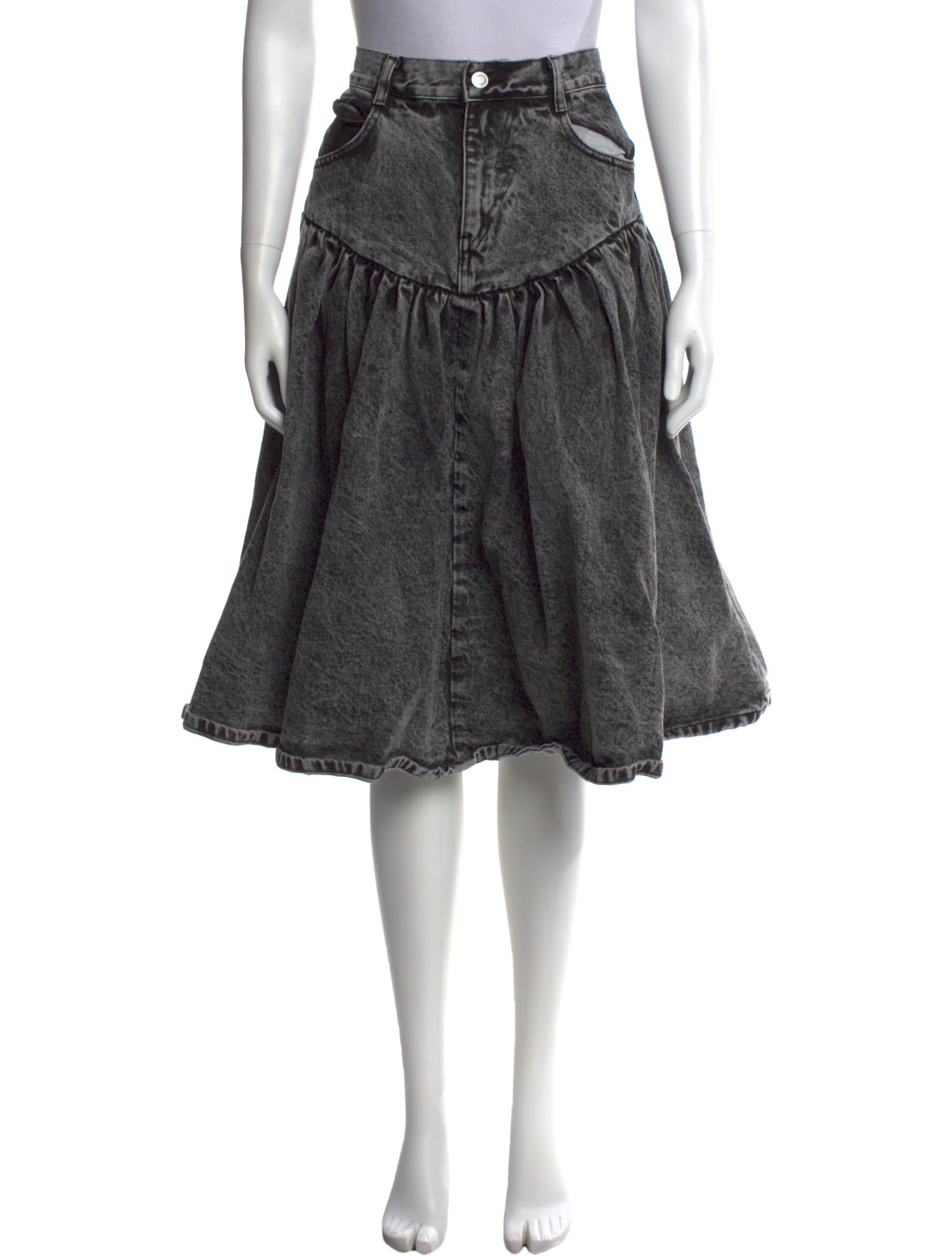 Pushbutton Pleated Accents Knee-Length Skirt