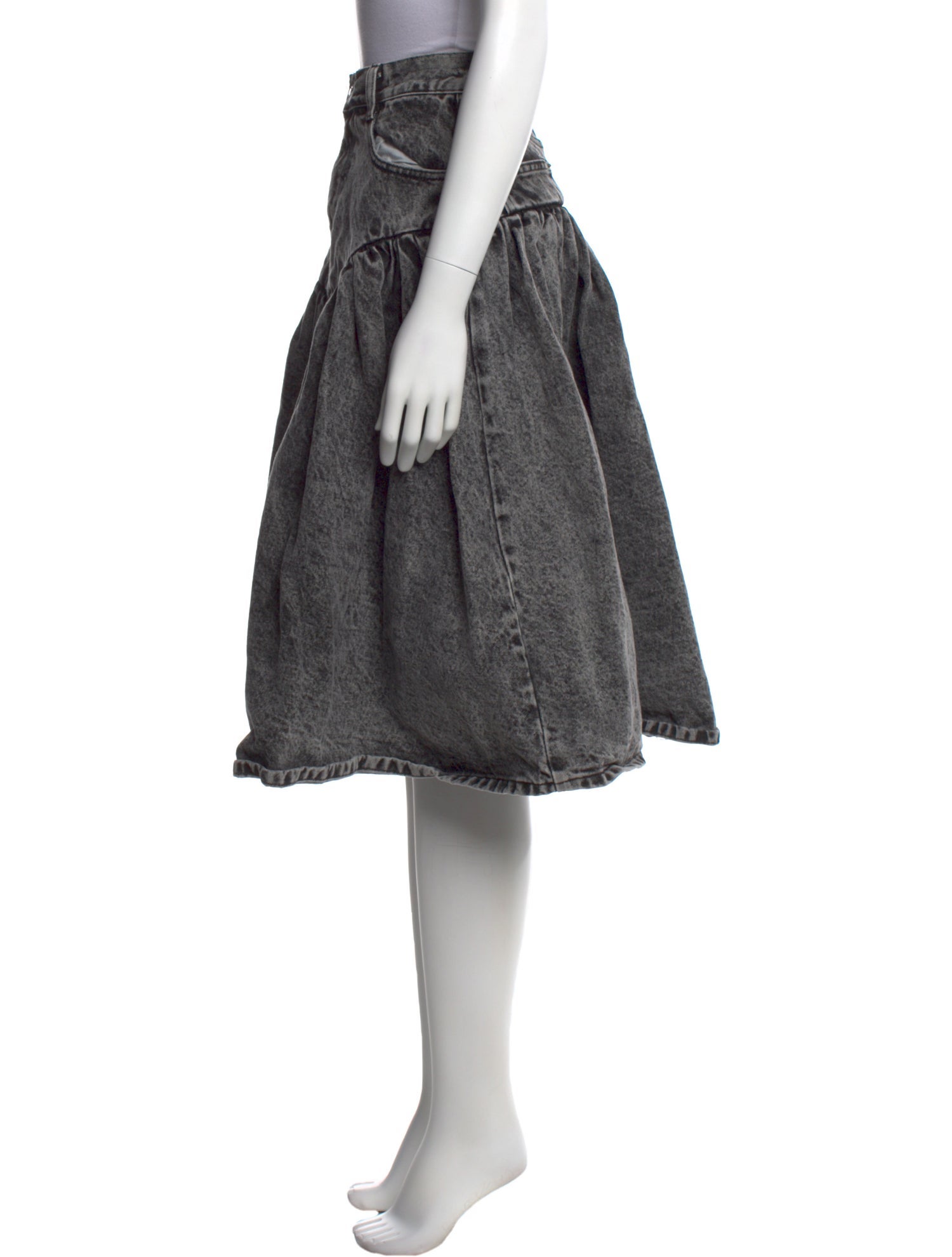 Pushbutton Pleated Accents Knee-Length Skirt