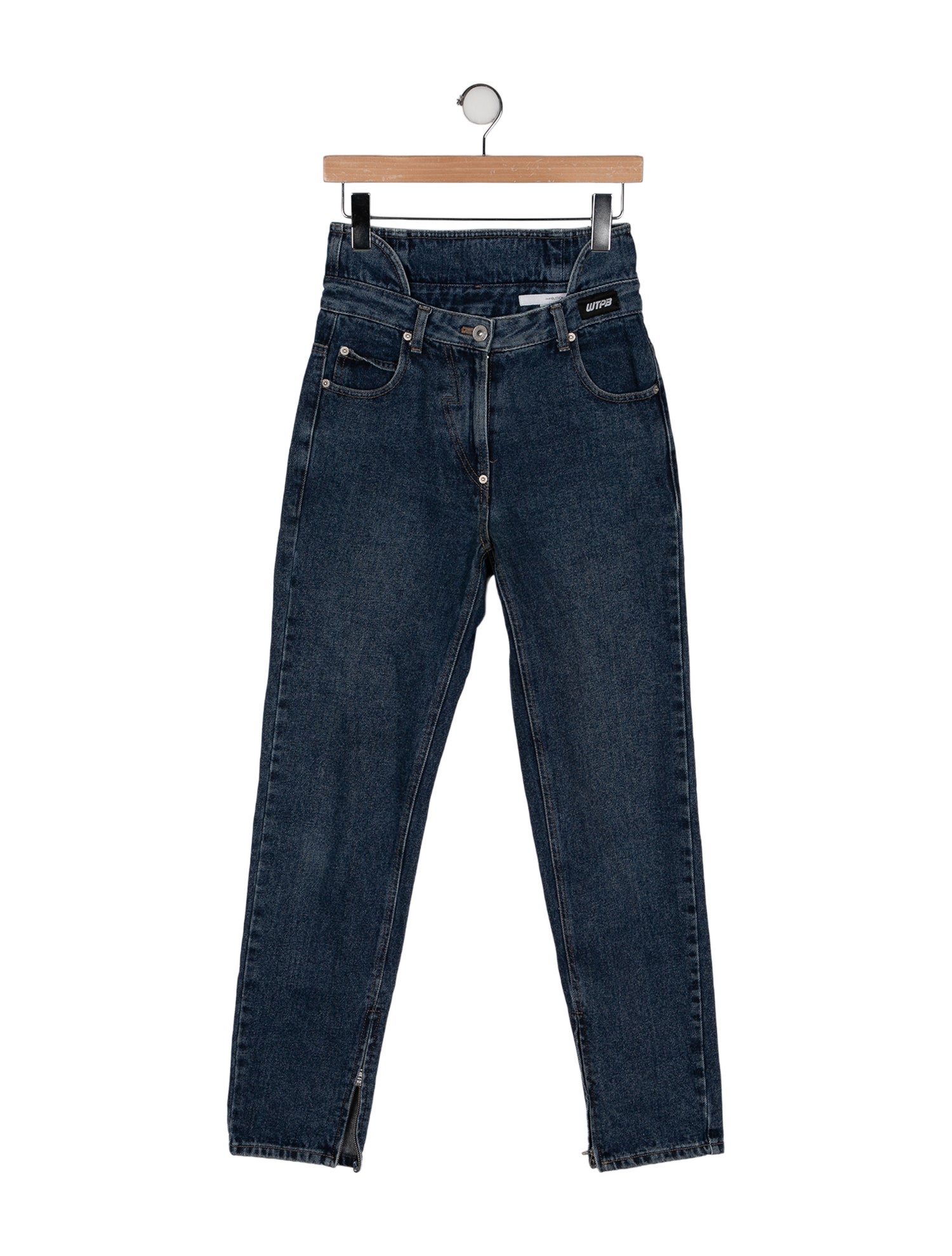 Pushbutton Mid-Rise Straight Leg Jeans
