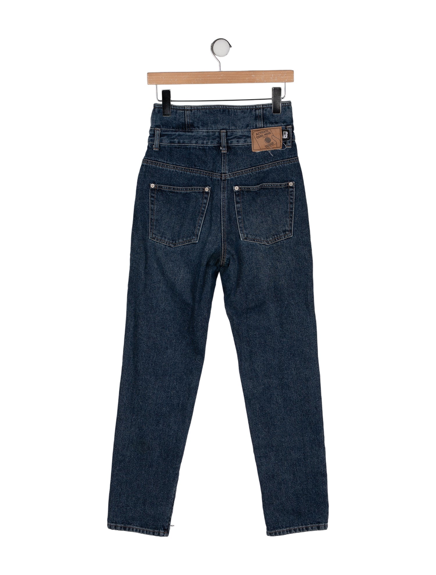 Pushbutton Mid-Rise Straight Leg Jeans