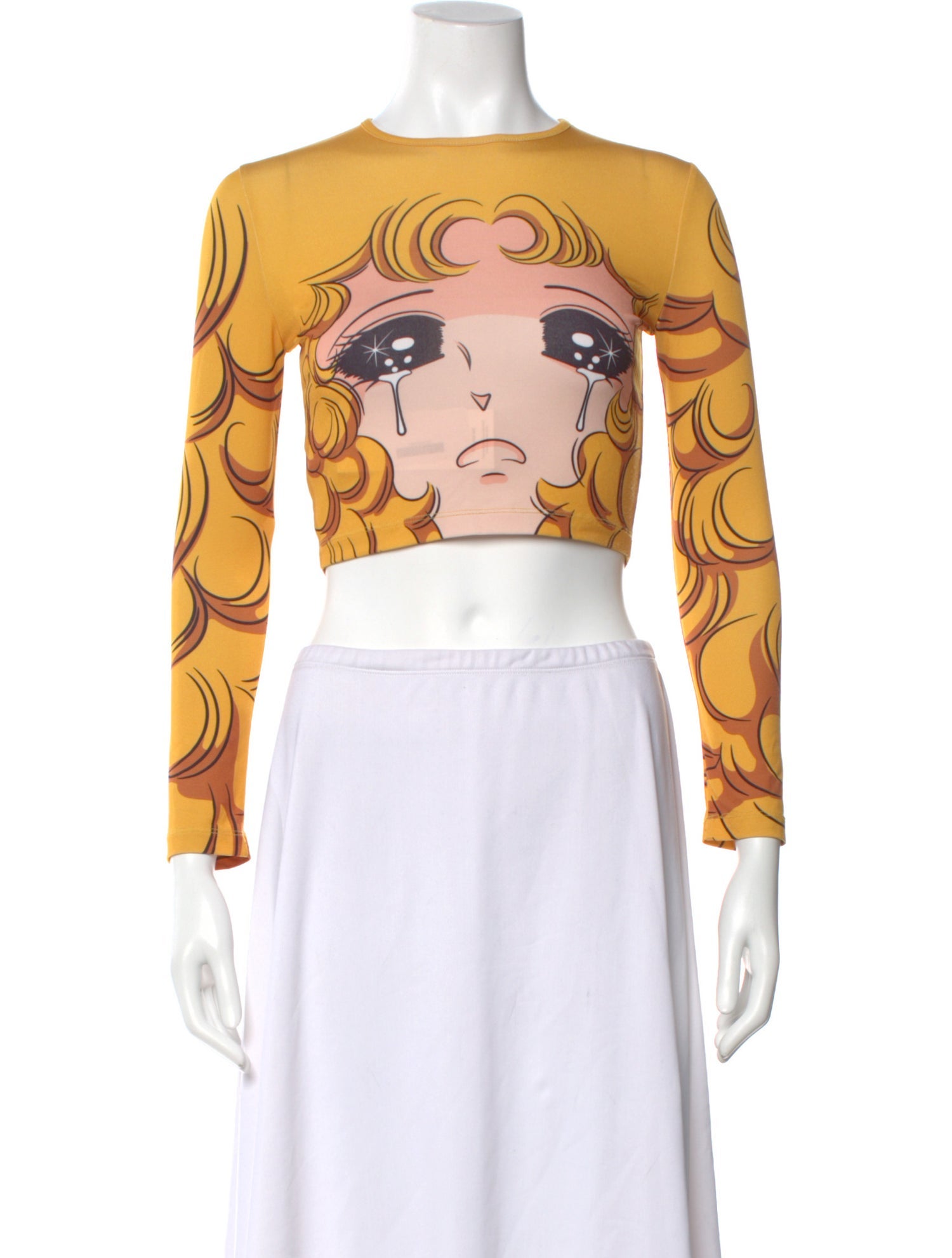 Pushbutton Graphic Print Crew Neck Crop Top