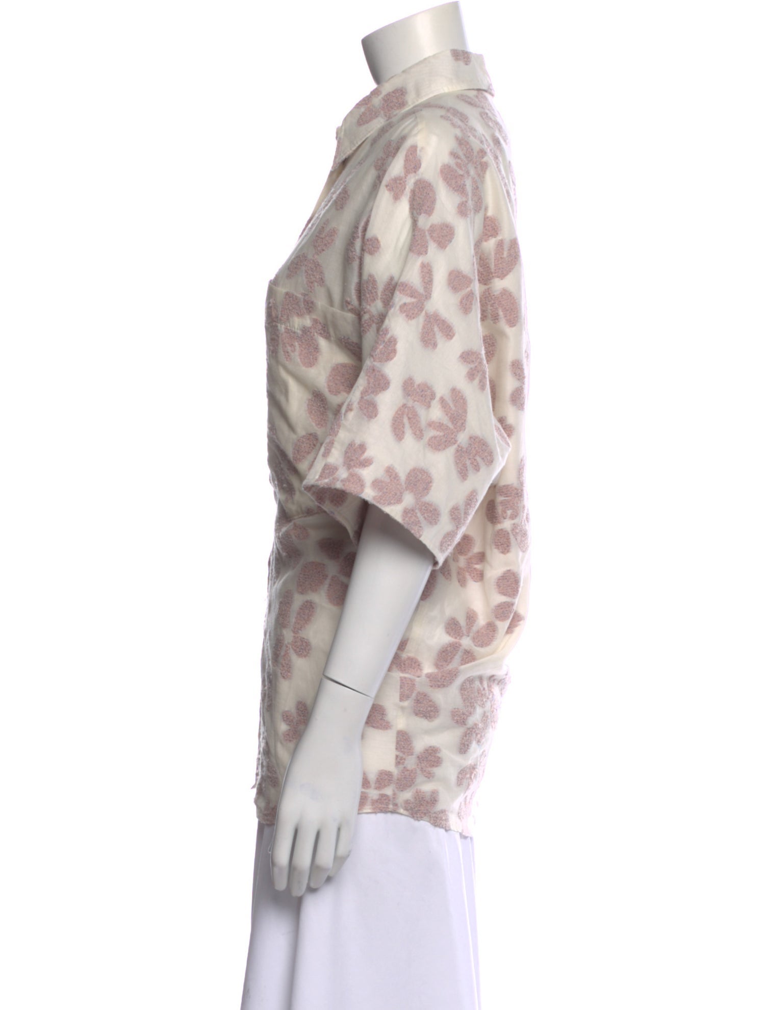 Pushbutton Silk Floral Print Button-Up Top