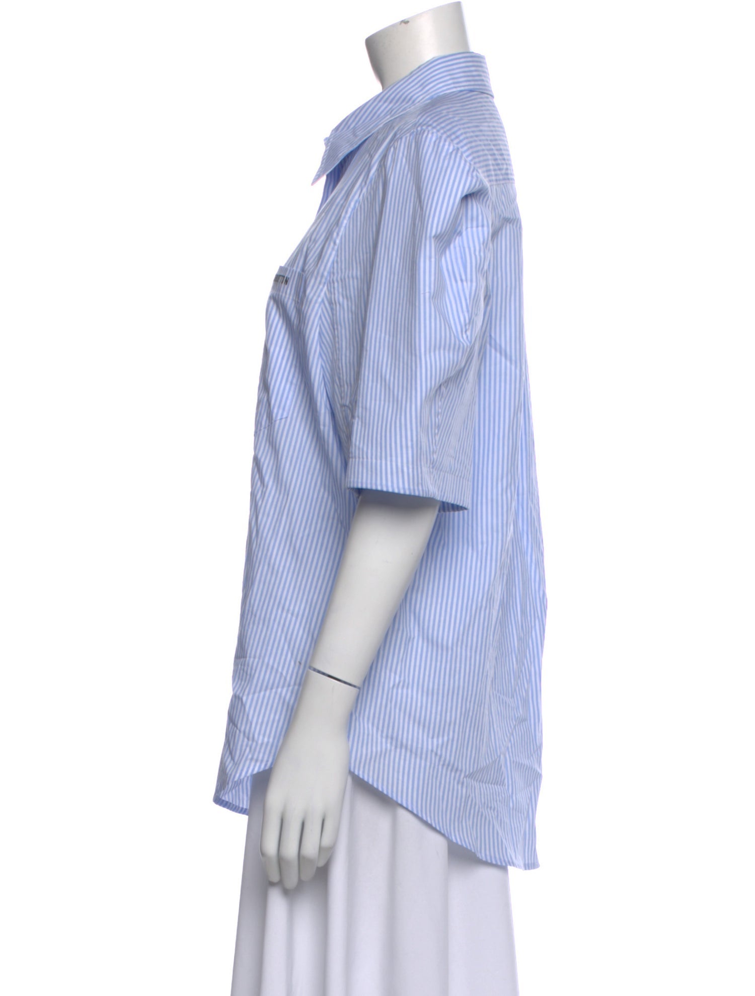 Pushbutton Striped Short Sleeve Button-Up Top