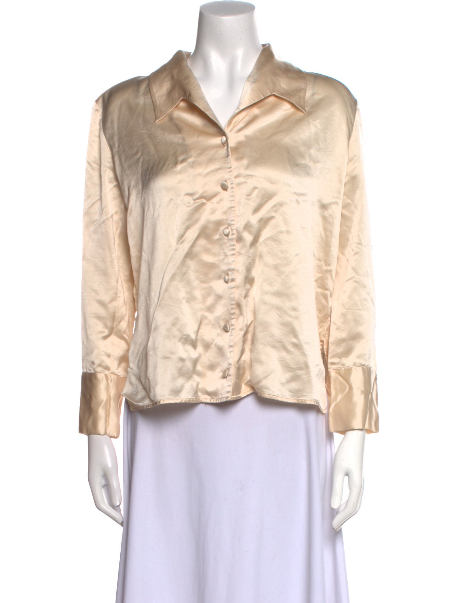 Petite Studio NYC Satin Long Sleeve Button-Up Top