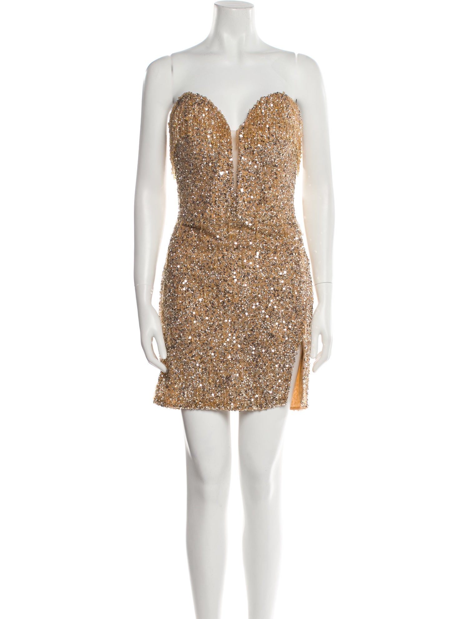slim fit dress slacks Ladivine CC332 Fitted Strapless Sequin Party Dress, Gold / 8 main image 1