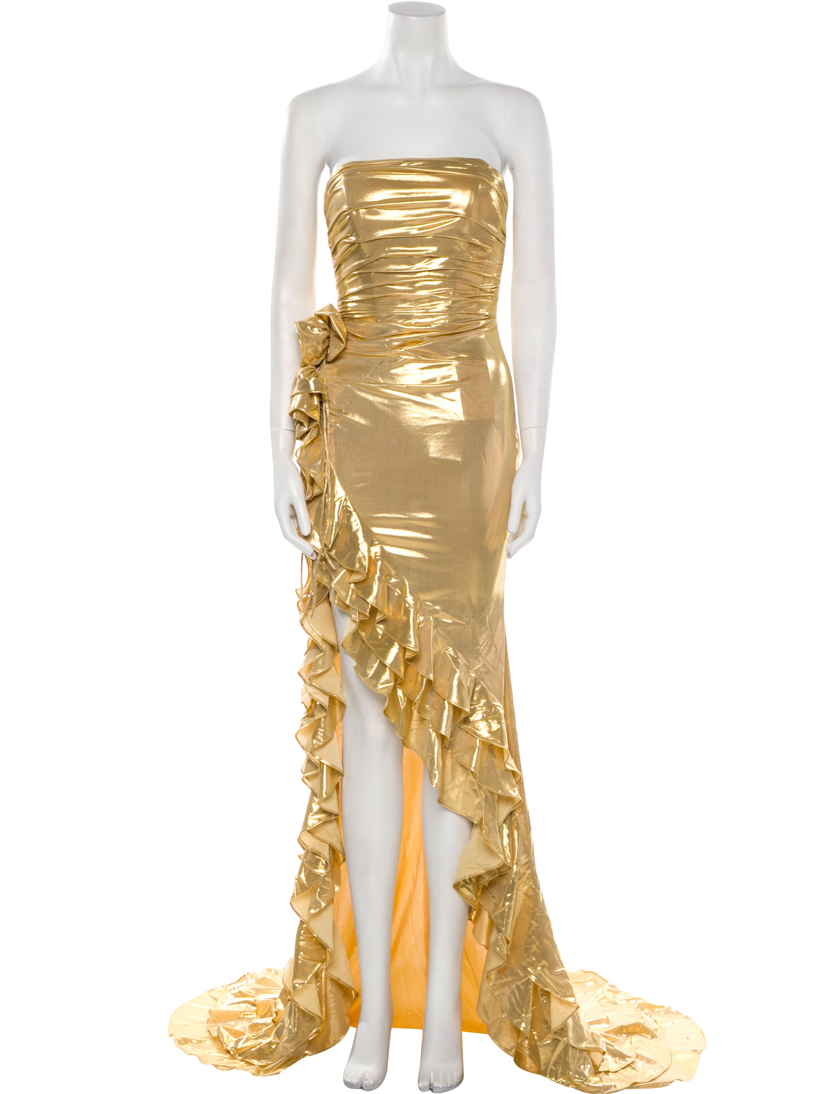 Portia & Scarlett Printed Long Dress w/ Tags in Gold/Metallic, Women's XS