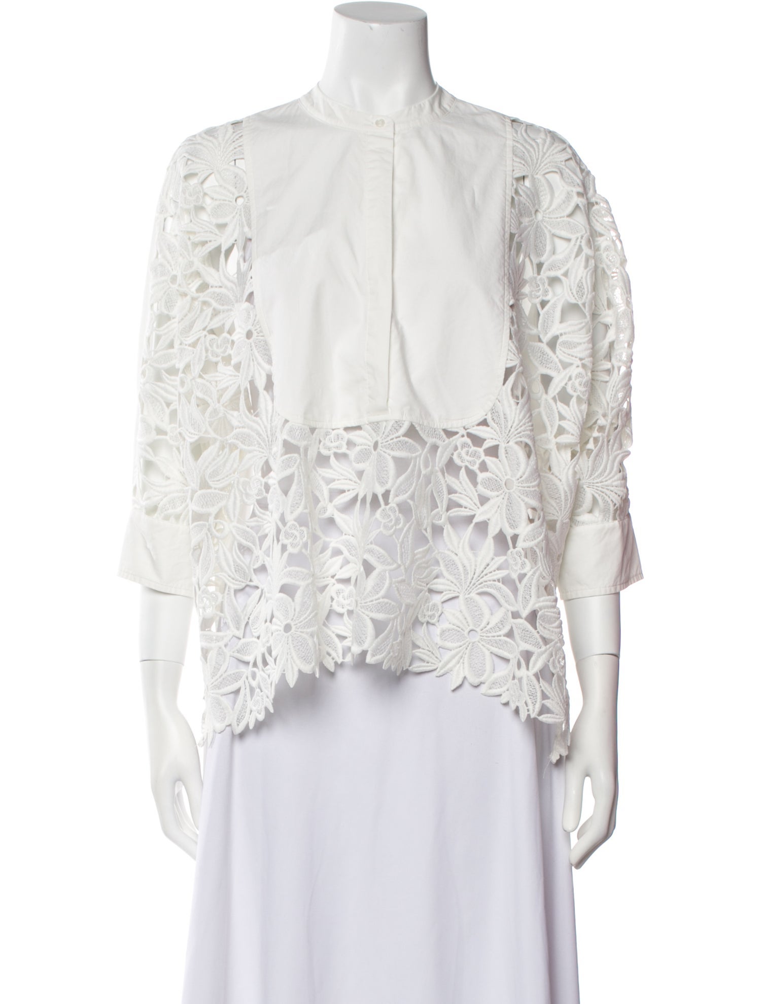 Psophia Lace Pattern Mock Neck Blouse