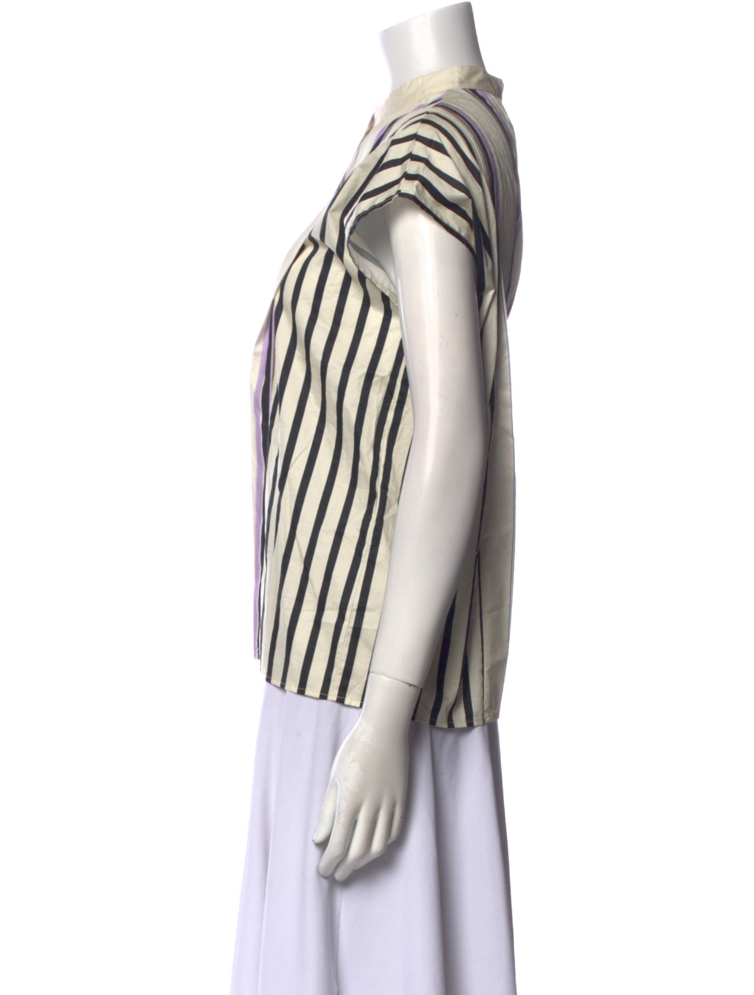 Psophia Striped Crew Neck Button-Up Top