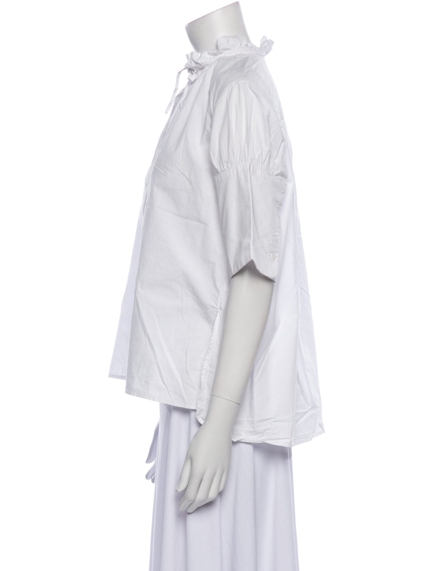 Psophia Mock Neck Three-Quarter Sleeve Button-Up Top