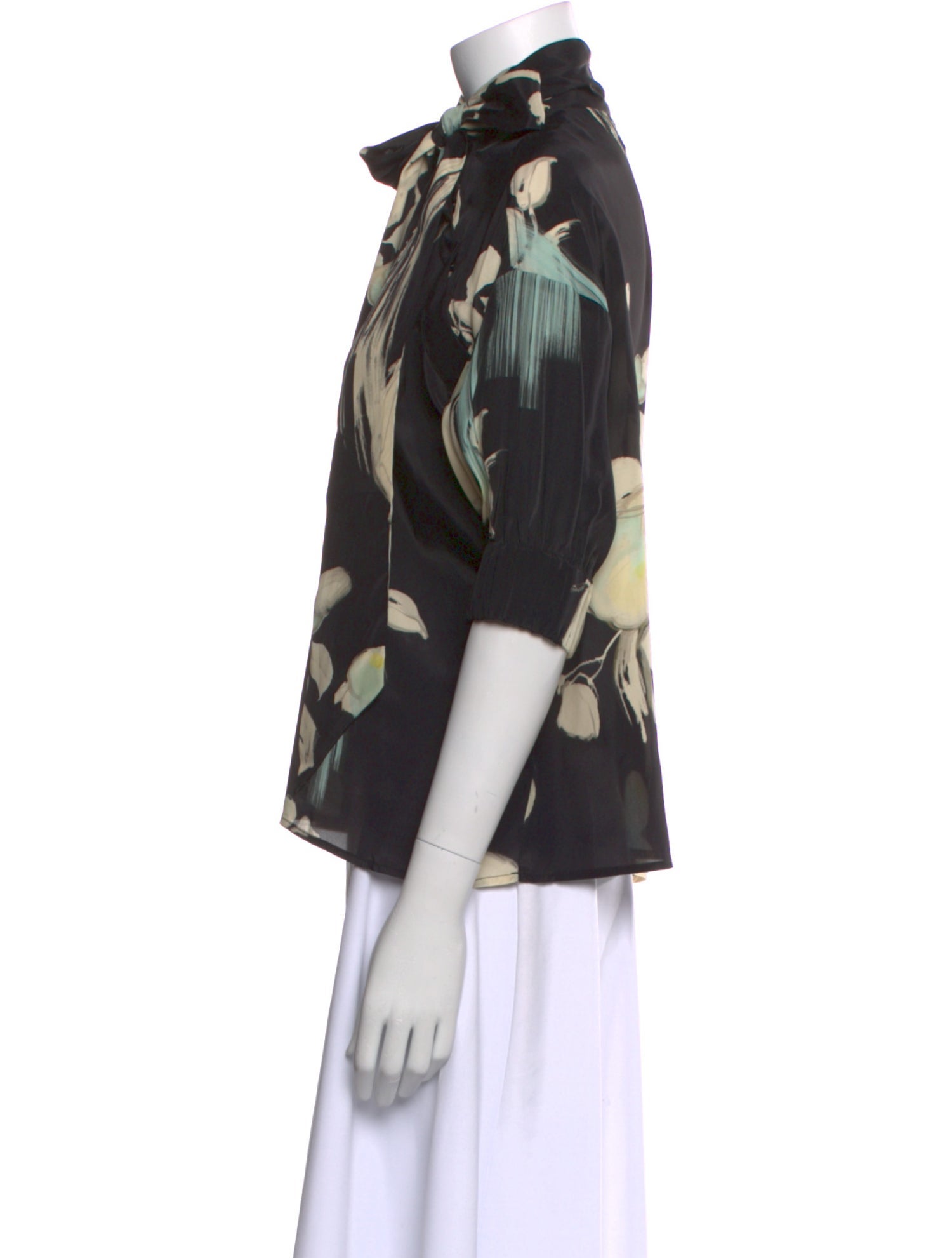 Psophia Floral Print Mock Neck Blouse