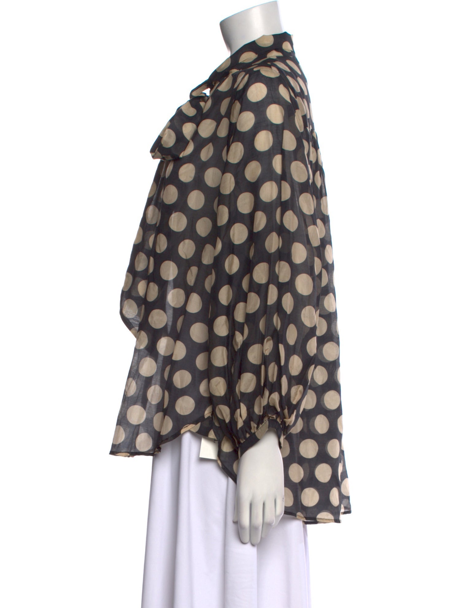 Psophia Polka Dot Print Tie Neck Button-Up Top