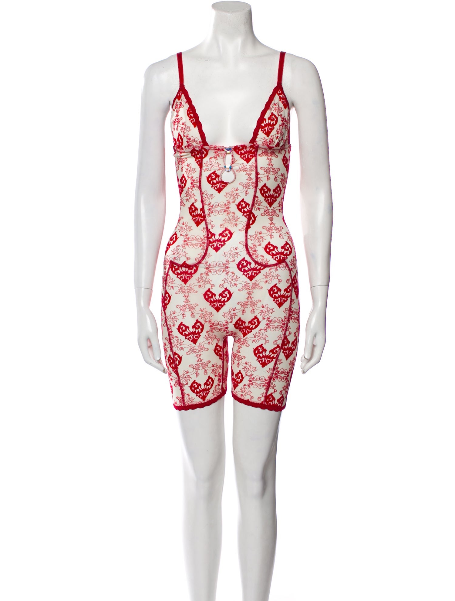 Poster Girl Printed Plunge Neckline Romper