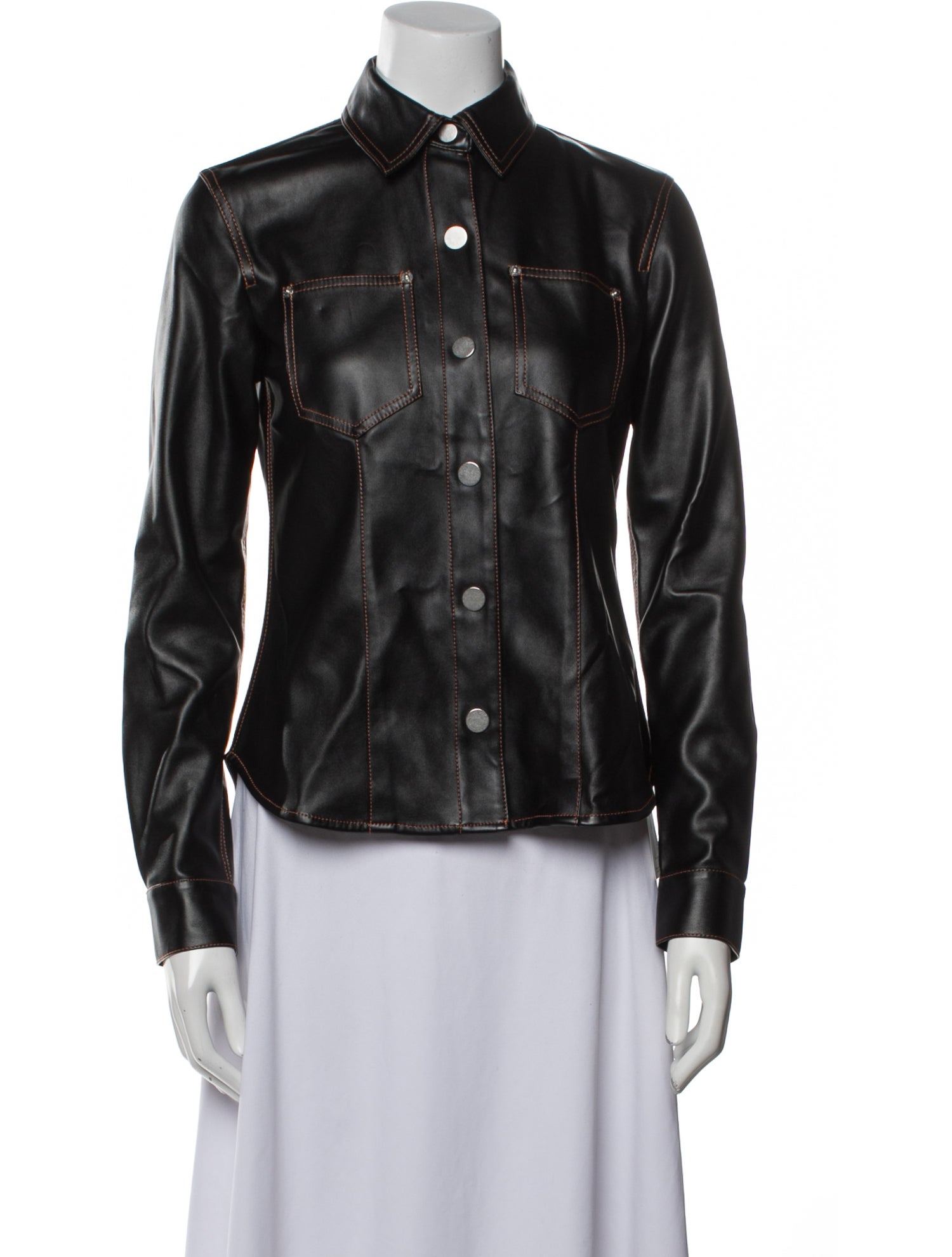 Proenza Schouler White Label Faux Leather Long Sleeve Button-Up Top