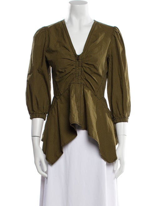 Proenza Schouler White Label V-Neck Three-Quarter Sleeve Blouse