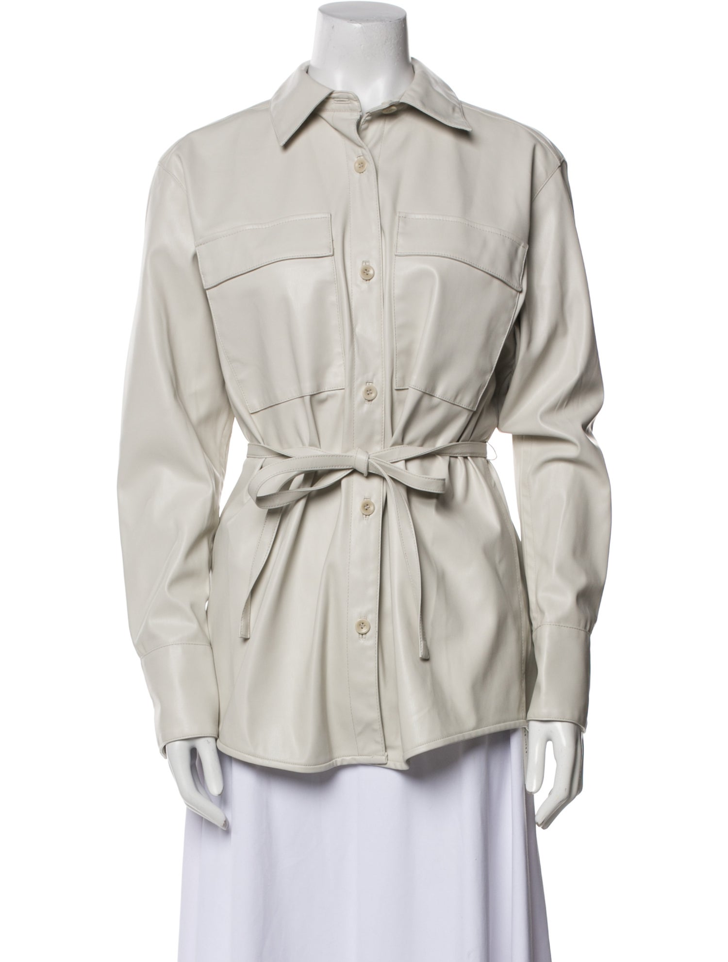 Proenza Schouler White Label Faux Leather Long Sleeve Button-Up Top