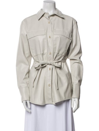 Proenza Schouler White Label Faux Leather Long Sleeve Button-Up Top