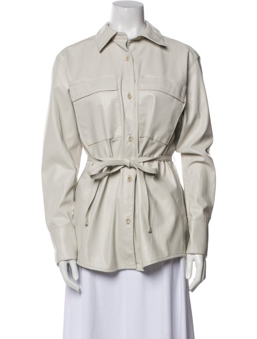 Proenza Schouler White Label Faux Leather Long Sleeve Button-Up Top