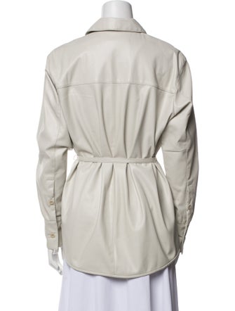 Proenza Schouler White Label Faux Leather Long Sleeve Button-Up Top
