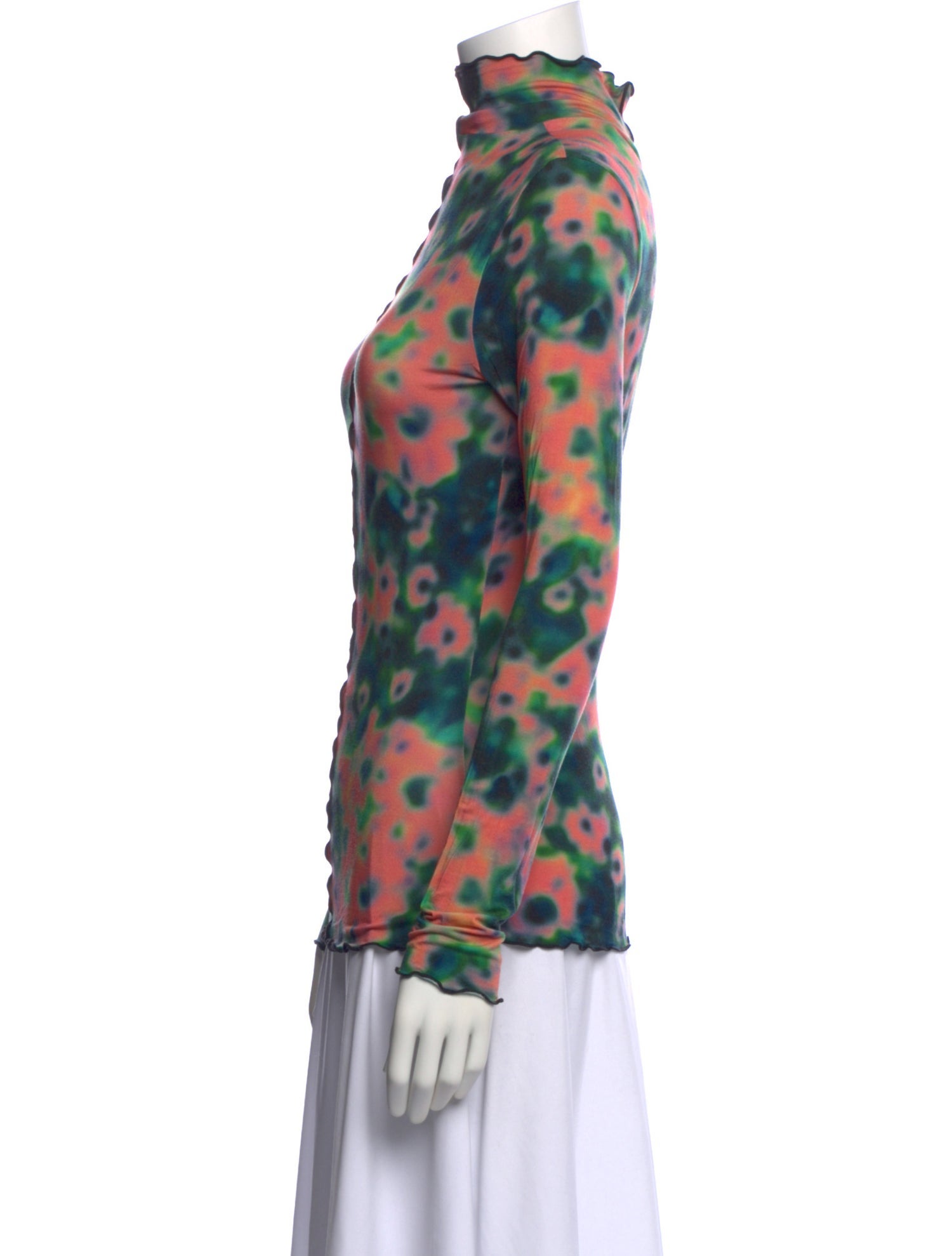 Proenza Schouler White Label Floral Print Mock Neck Button-Up Top