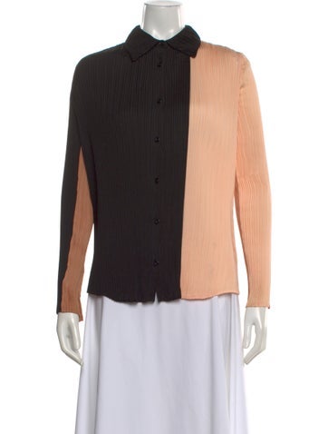 Pre-owned Proenza Schouler White Label Colorblock Pattern Long Sleeve Button-up Top In Black