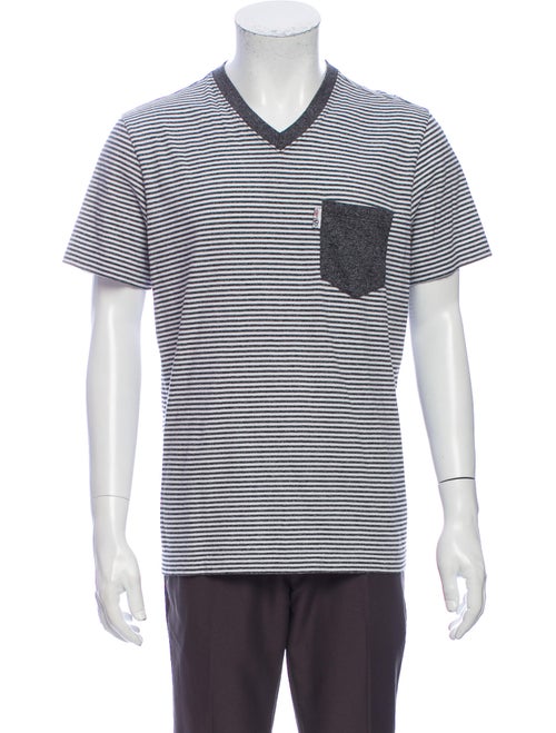 Psycho Bunny Striped V-Neck T-Shirt Grey