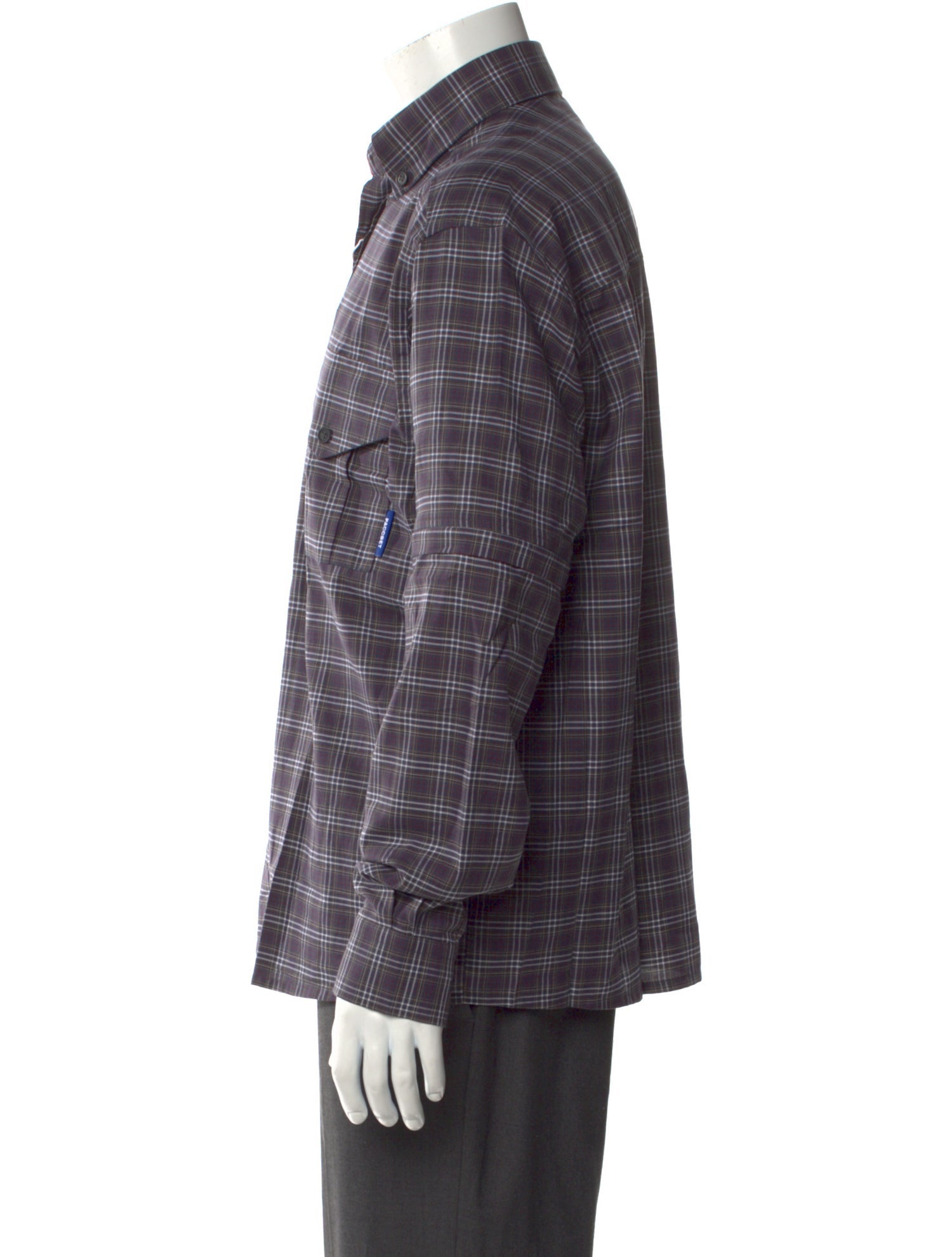 PACCBET Plaid Print Long Sleeve Denim Shirt