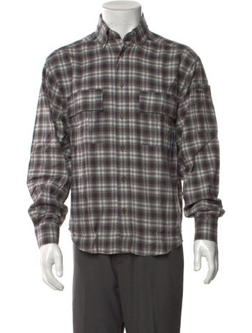 Paccbet Casual Shirts Plaid Print Long Sleeve Shirt S