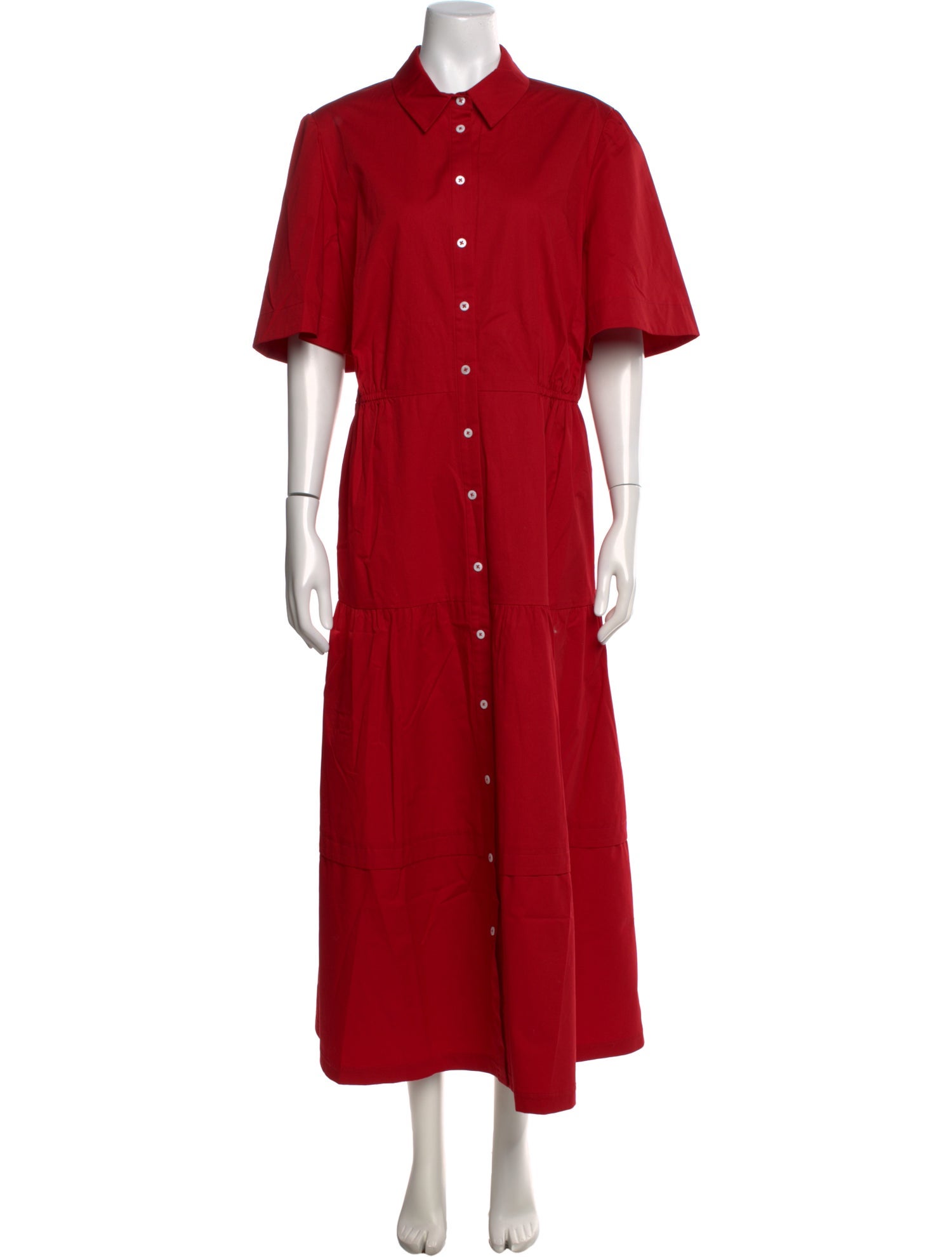 lela rose red dress $1695 NEW LELA ROSE Laser Cut Hem Knit Stretch Sleeved Dress Red Coral L