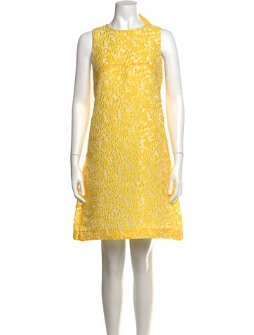 Pre-owned Pearl By Lela Rose Patterned Mini Dress In White/yellow