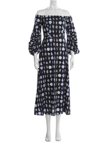 Pre-owned Pearl By Lela Rose Printed Midi Length Dress In Blue