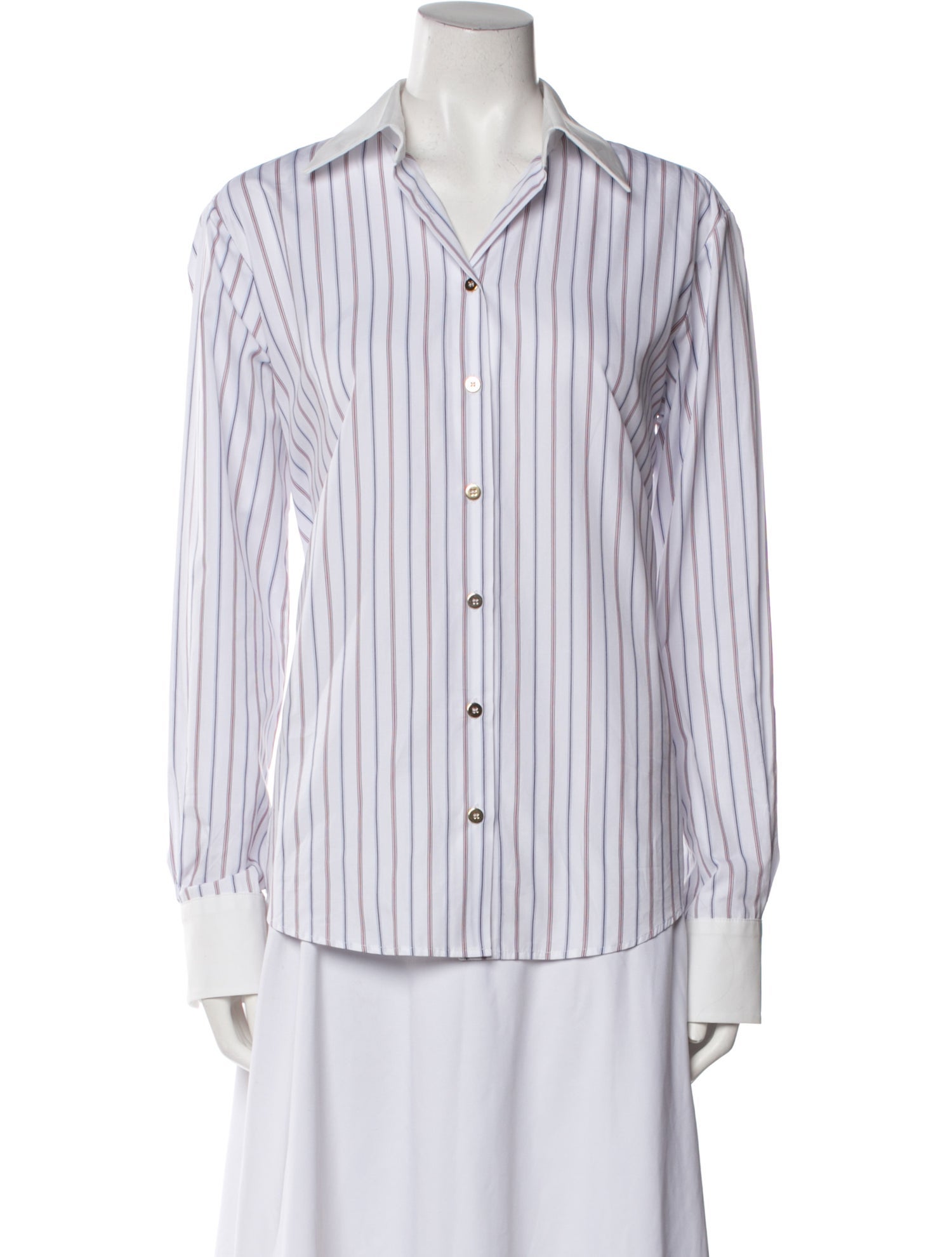 QL2 QUELLEDUE Striped Long Sleeve Button-Up Top w/ Tags