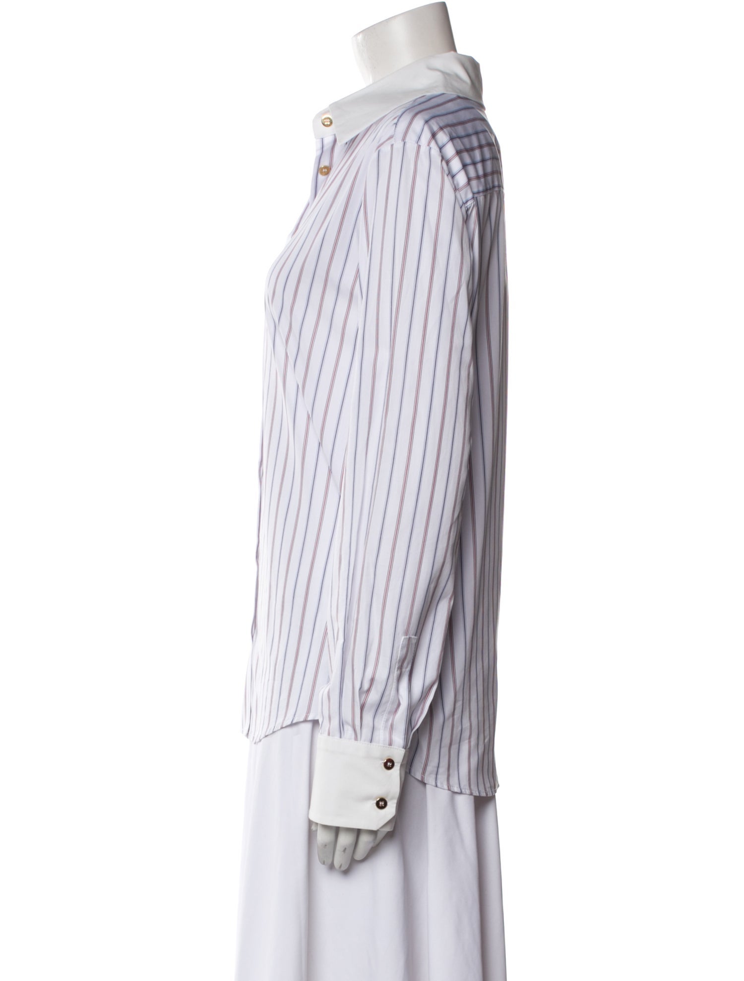 QL2 QUELLEDUE Striped Long Sleeve Button-Up Top w/ Tags