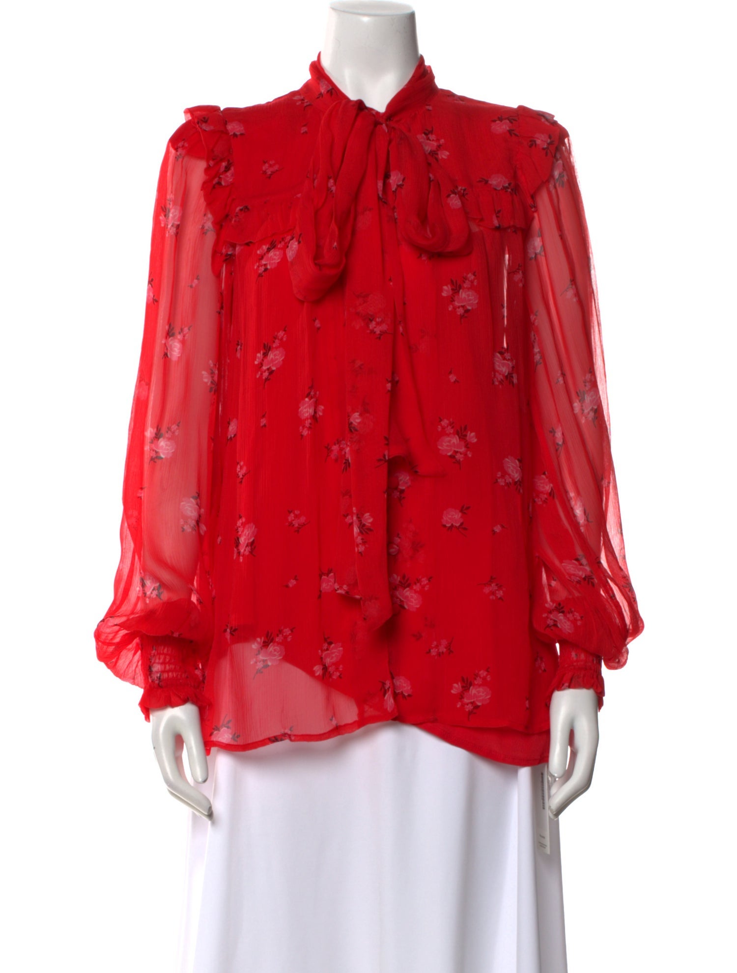 Queens of archive Floral Print Tie Neck Button-Up Top w/ Tags