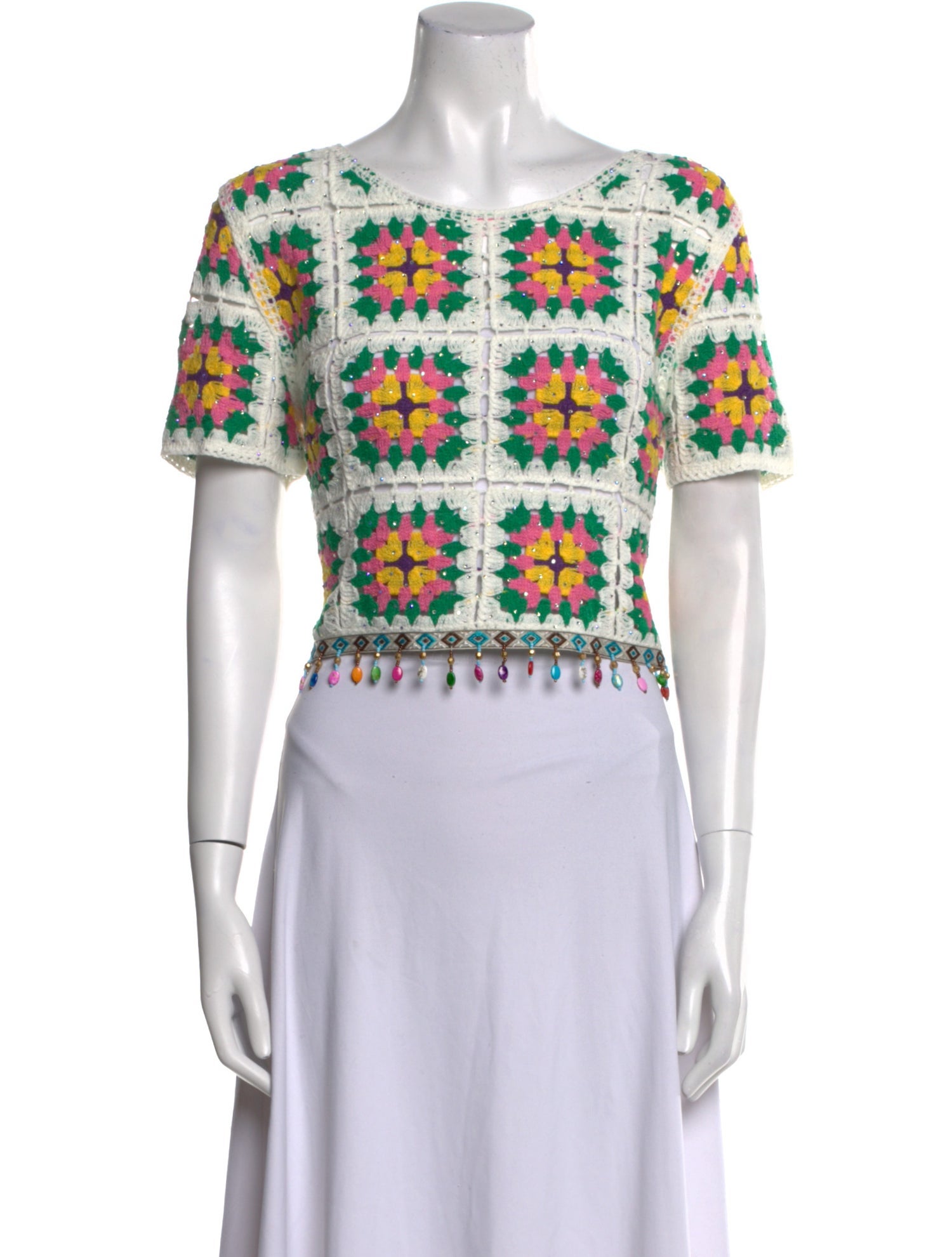 Queen Of Sparkles Printed Bateau Neckline Crop Top