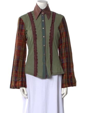 Save The Queen Printed Long Sleeve Button-Up Top