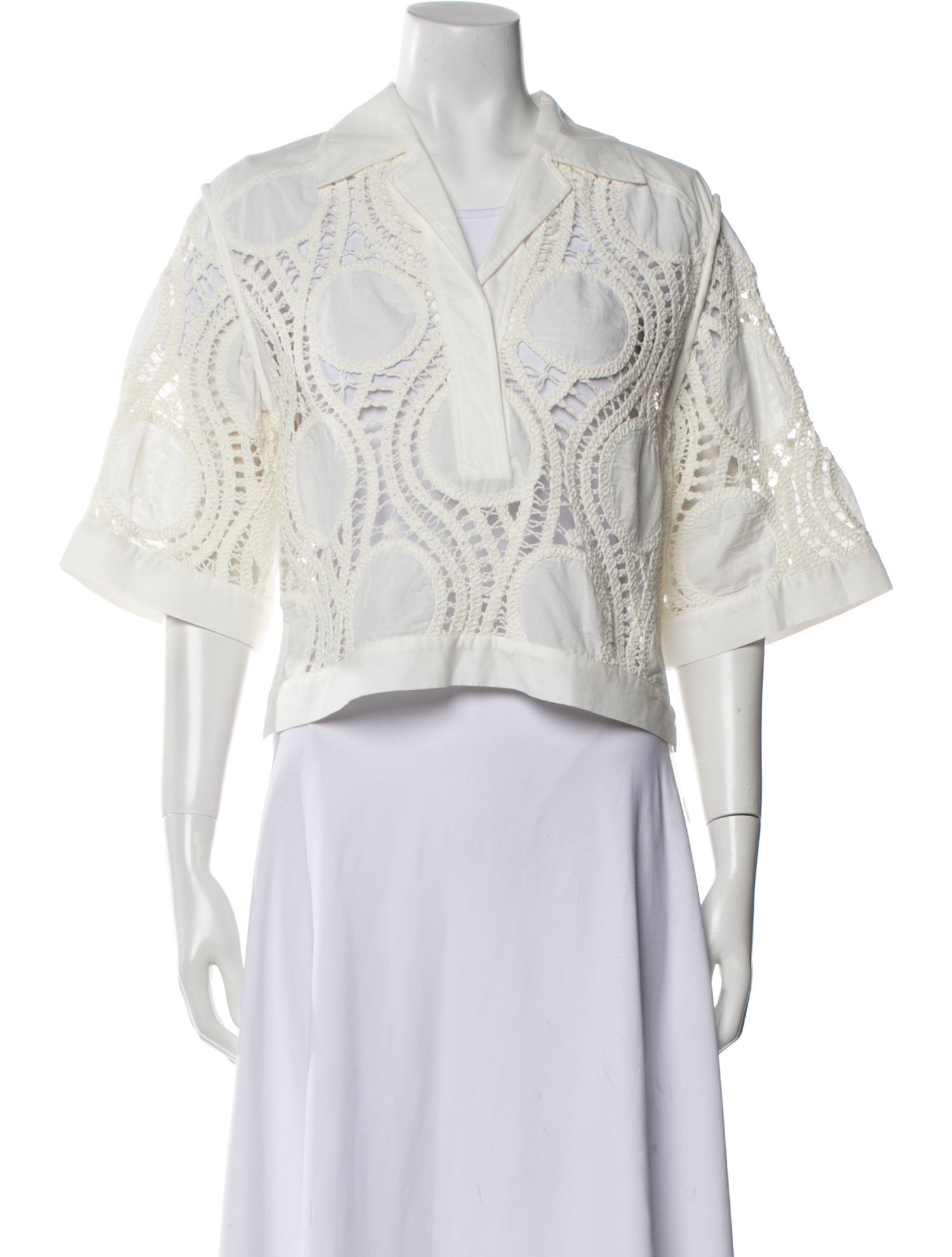 Rodebjer Patterned Three-Quarter Sleeve Crop Top