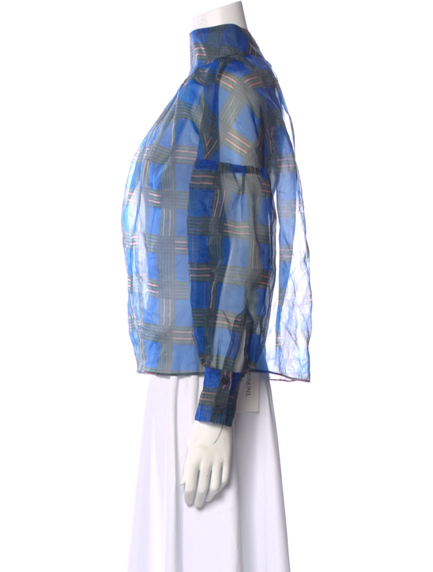 Rodebjer Plaid Print Mock Neck Blouse