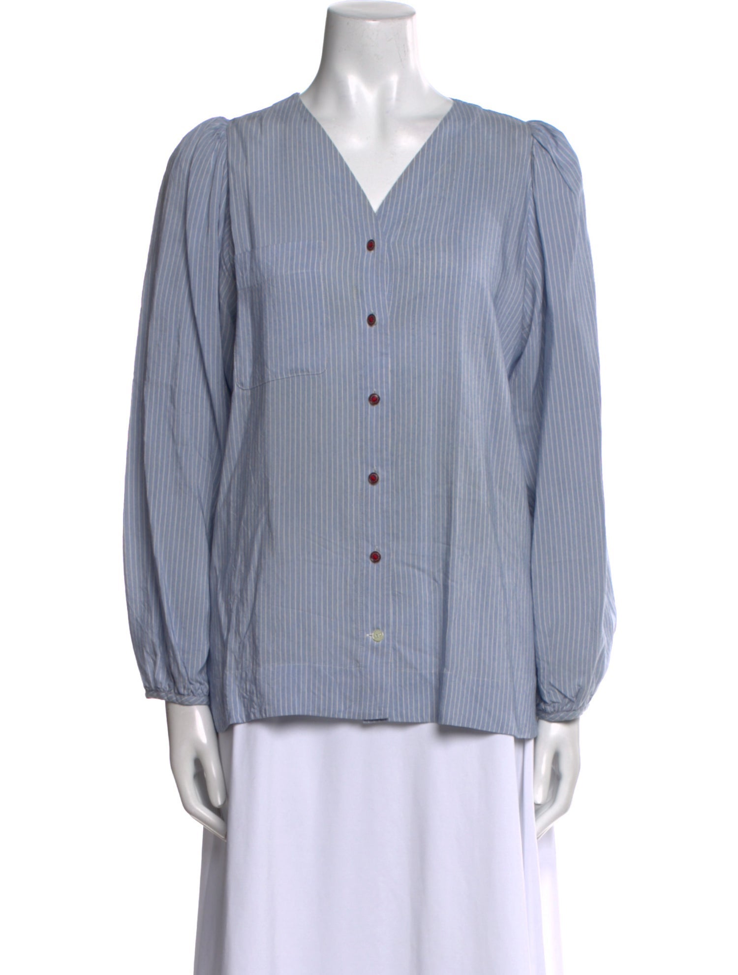 Rodebjer Striped V-Neck Button-Up Top