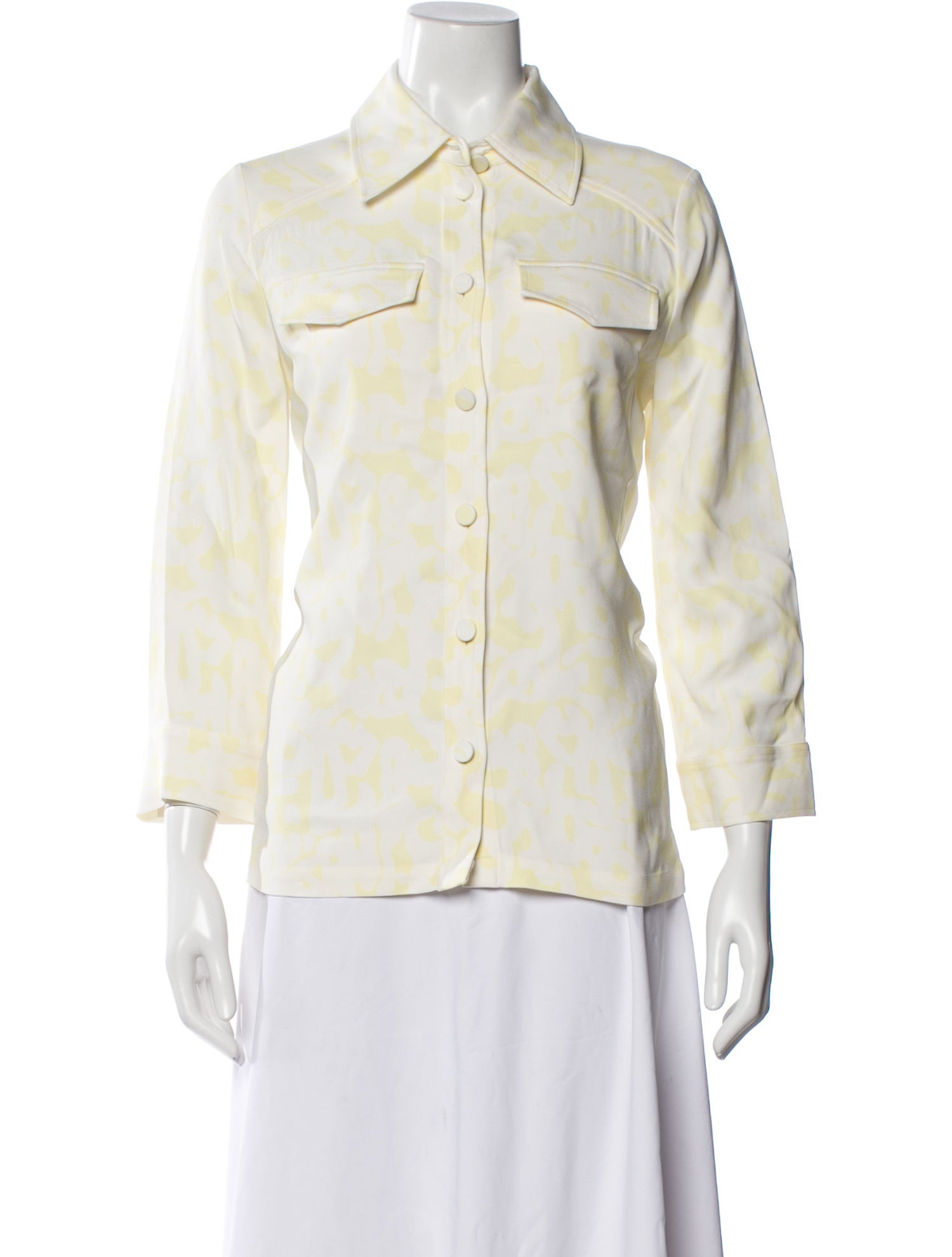 Rodebjer Patterned Three-Quarter Sleeve Button-Up Top