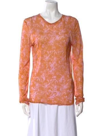 Pre-owned Rodebjer Floral Print Scoop Neck Top In Orange