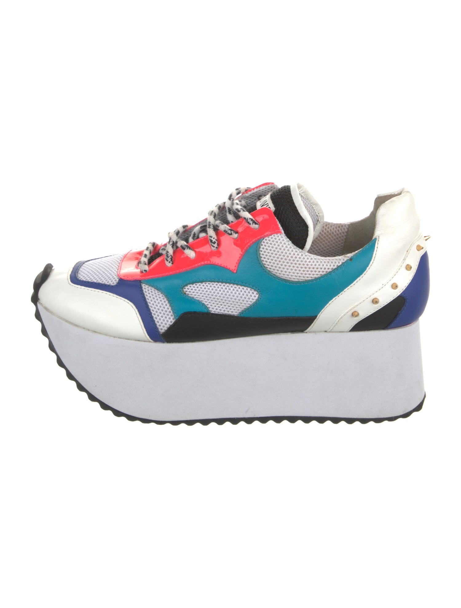 Ruthie Davis Leather Colorblock Pattern Wedge Sneakers